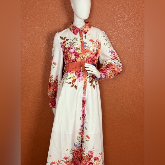 MaiNSTriP Floral Long Sleeve Maxi Dress with Belt Size Large. E88 - Picture 7 of 17